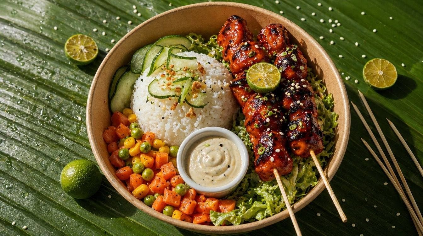 Wellness lunch bowl — fresh greens, grains, plant protein